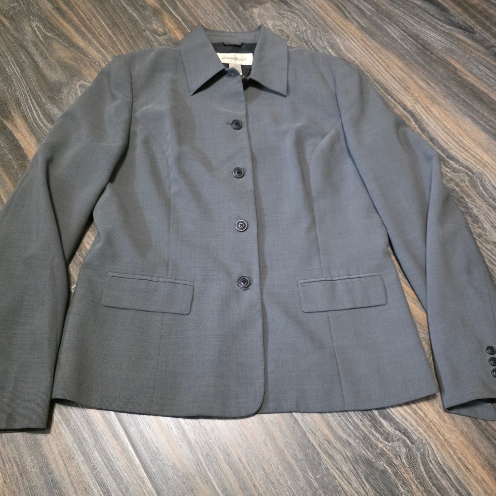 Eddie Bauer Womens Gray 4-Button Blazer Jacket Tall Size 10 Professional Office